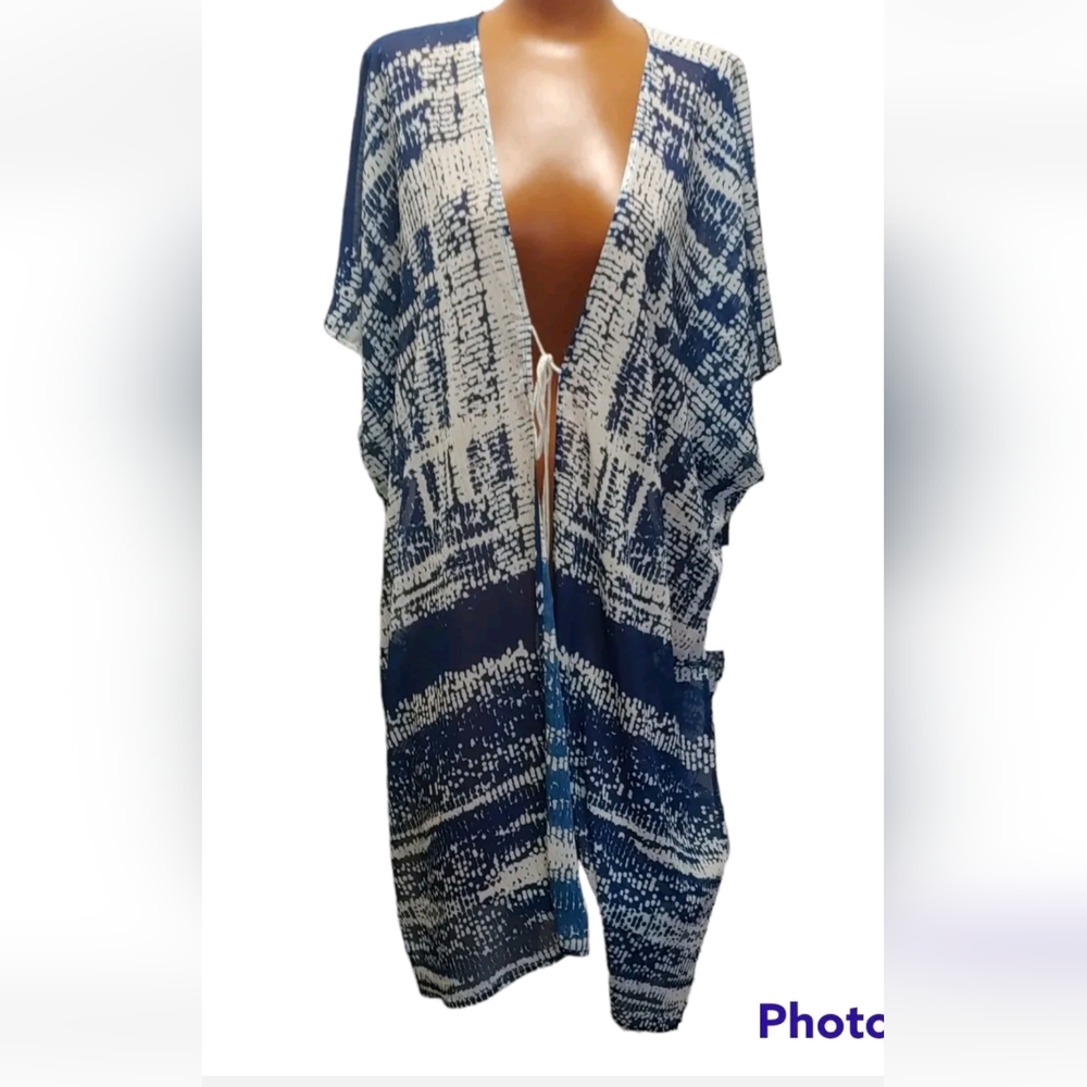 New Fortune Beach Cover Up Swimwear Hampton Raindrops Tie Front Kimono One Size